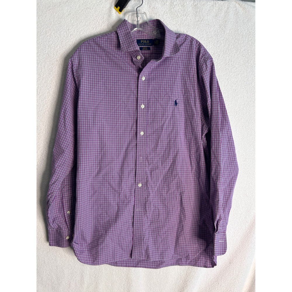 Bundle  2 Polo Ralph Lauren Slim Fit Dress Shirts Mens 16 34/35 Purple Blue